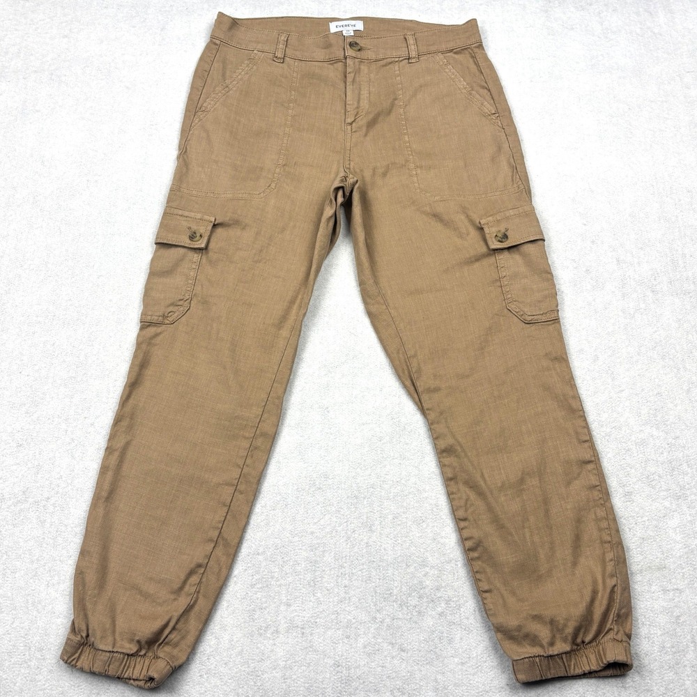 Evereve Pants Womens 29 Sandcastle Tan Linen Lyocell Cargo Jogger Utility Casual